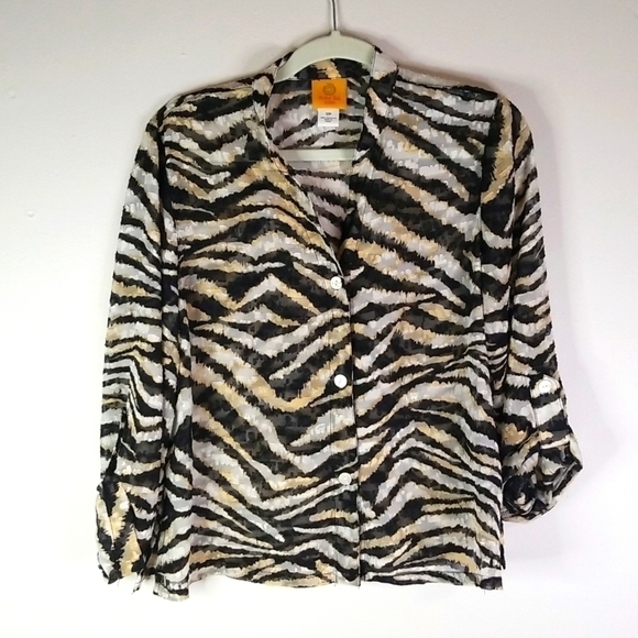 Ruby Rd Zebra Print Button Down Jacket Blouse 12 Petite - Picture 1 of 7
